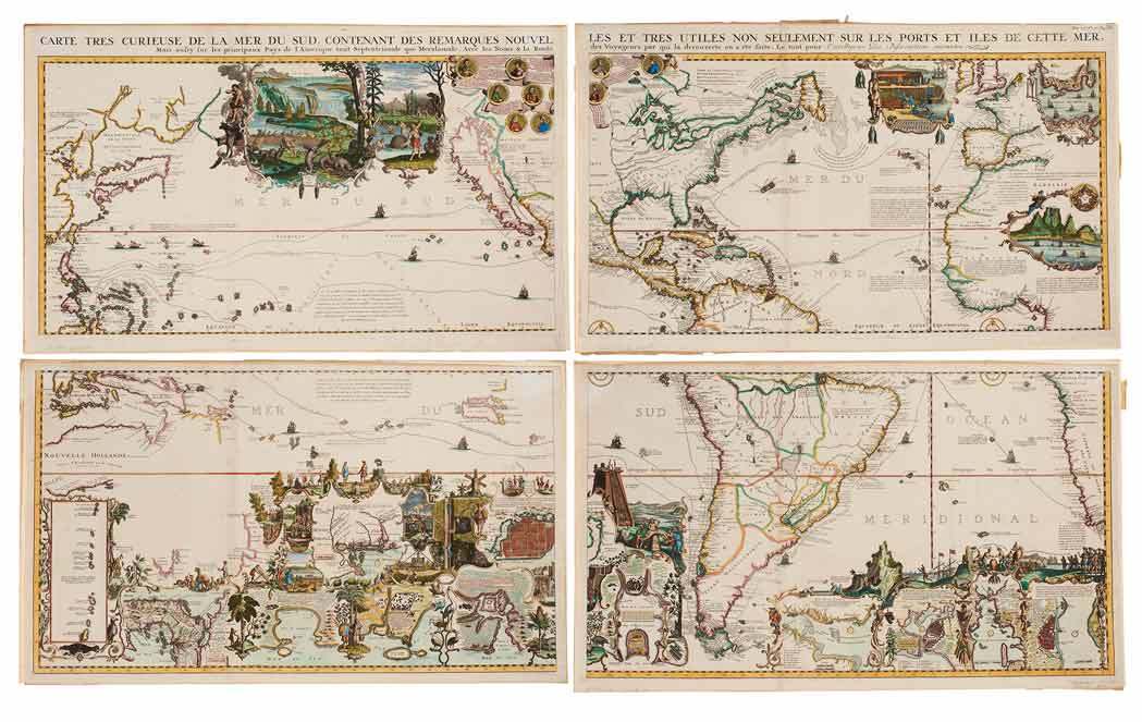 antique map americas  [CHATELAIN, HENRI] Carte Tres Curieuse De La Mer Du Sud...