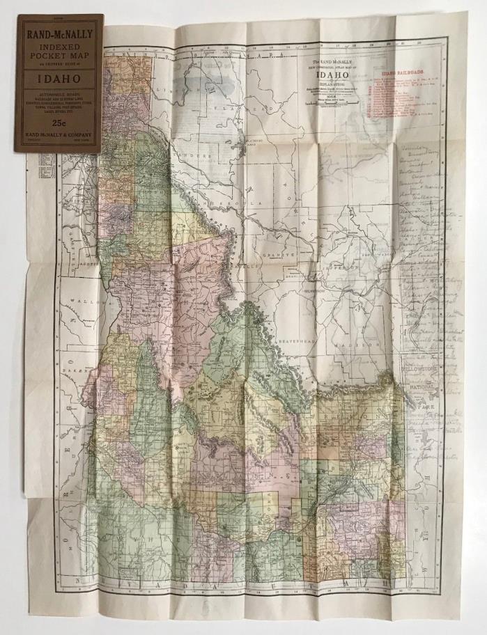 IDAHO MAP. Rand-McNally Indexed Pocket Map... of Idaho. 1917. Fine.