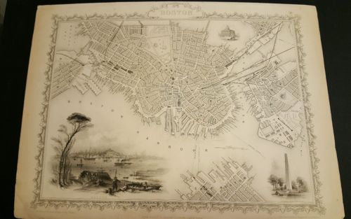 1850's BOSTON CITY MAP by John Tallis and Co. Original