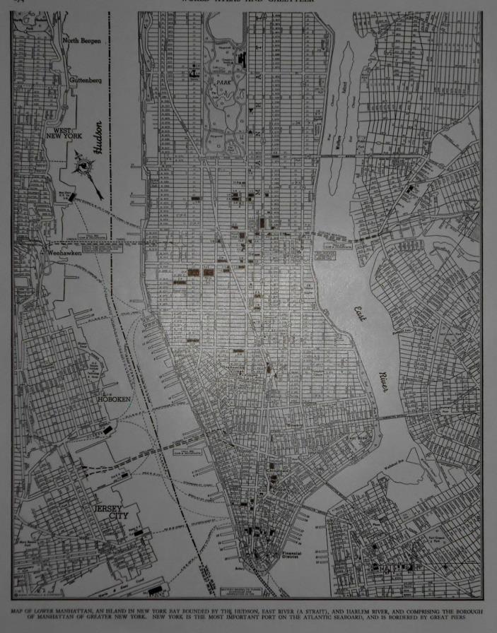 Vintage 1944 Lower Manhattan Atlas Map NY New York City World War WWII Era OLD