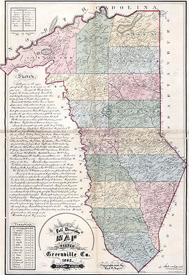 1882 Map of Greenville County South Carolina CANVAS PRINT