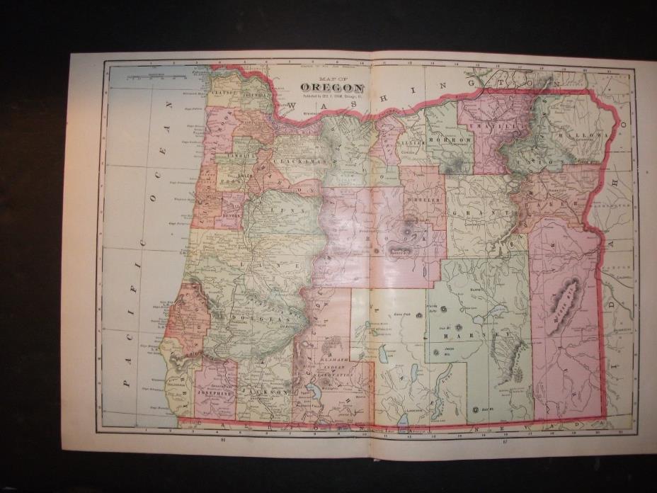 1908 Oregon State Map from Cram's Atlas Map 14 inch x 23 inch Color M37