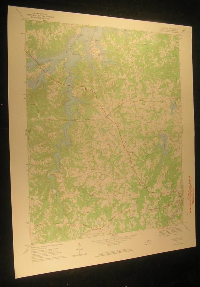 Olive Hill North Carolina Hyco Lake 1971 vintage USGS original Topo chart map