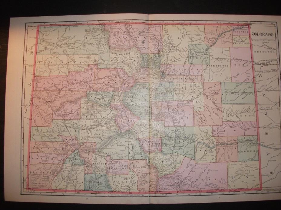 1908 Colorado State Map from Cram's Atlas Map 14 inch x 23 inch Color M38