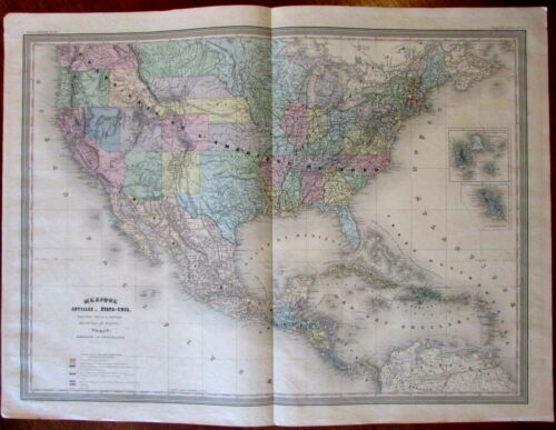 United States Texas colonies Mormon Fort Sutter's Fort c.1860 large Dufour map