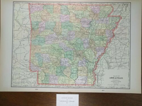 Vintage 1901 ARKANSAS Map Old Antique Historic HOT SPRINGS VANNDALE MARION MAPZ