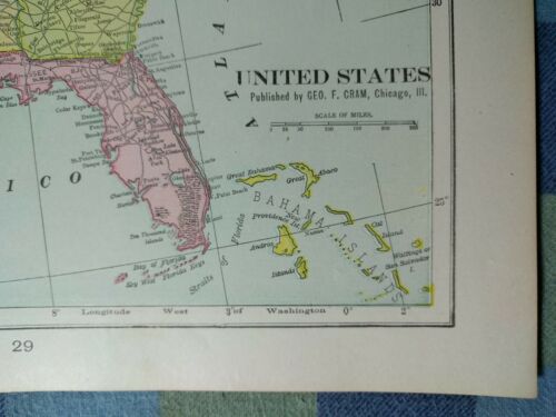 Vintage 1901 UNITED STATES of AMERICA Map Old Antique Historical USA MAPZ