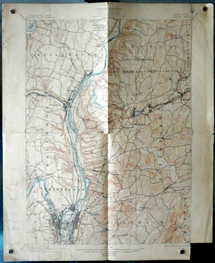 VINTAGE TOPOGRAPHICAL MAP - NEW YORK - COHOES SHEET - US GEOLOGICAL SURVEY 1898