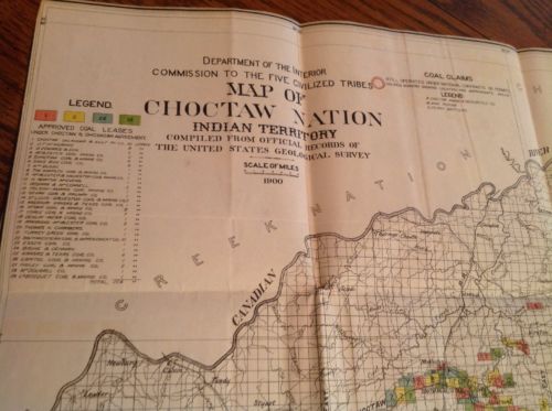 615 Indian Territory Map 1900 Choctaw Nation Coal Leases Claims Railroads