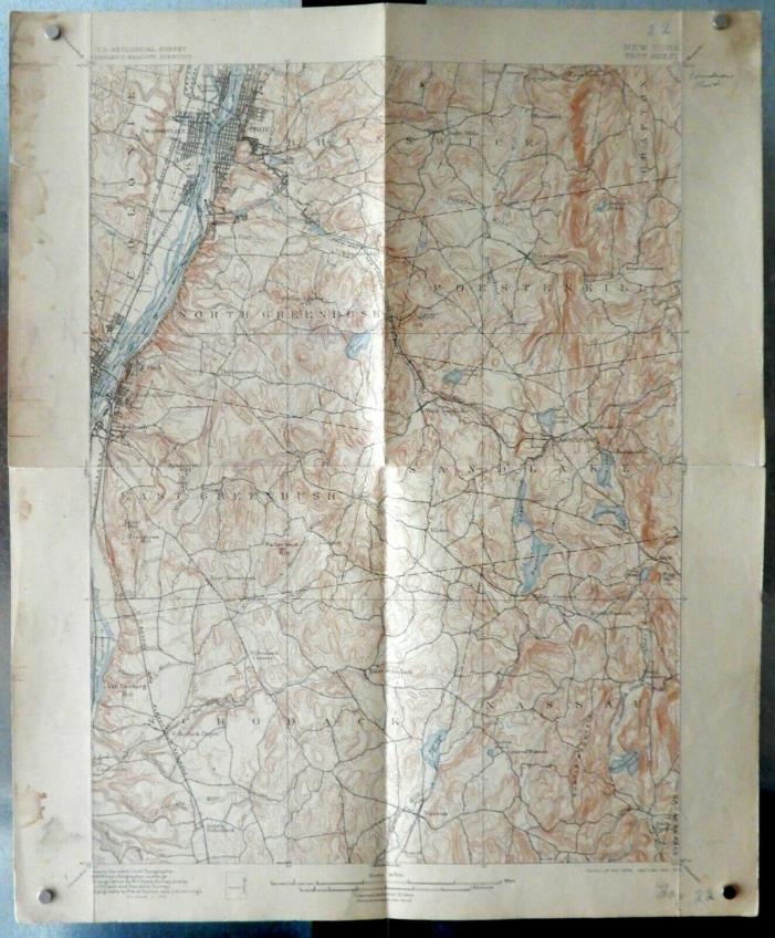 VINTAGE TOPOGRAPHICAL MAP - NEW YORK - TROY SHEET - U. S. GEOLOGICAL SURVEY 1898