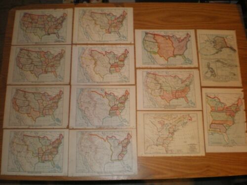 Lot of 13 United States US History Maps X13 all listed 1900 old color original