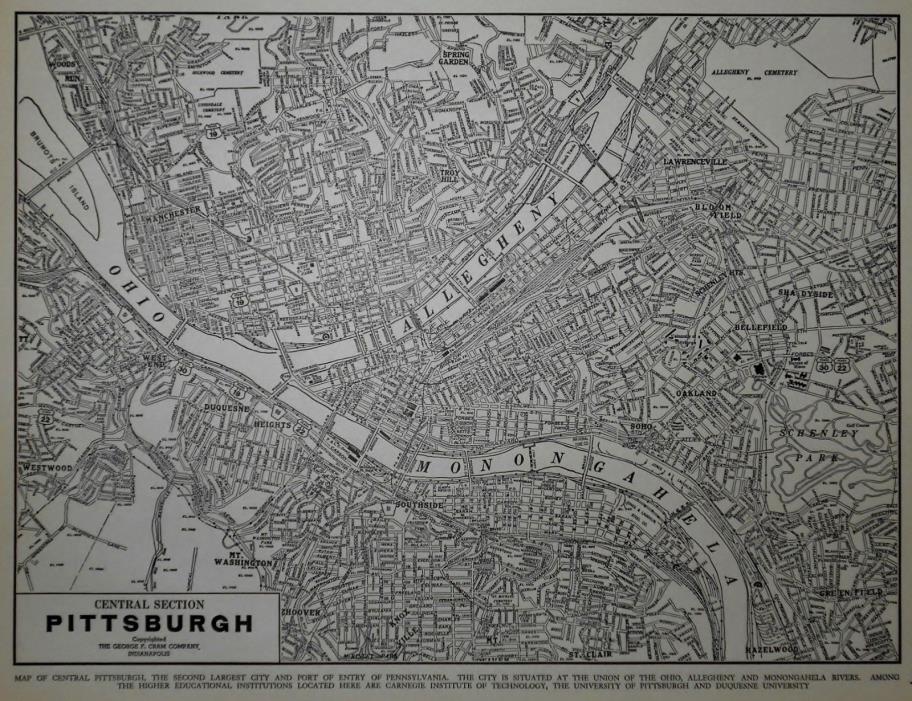 Vintage 1940 World War WWII Atlas City Map Pittsburgh, PA Penn Pennsylvania OLD