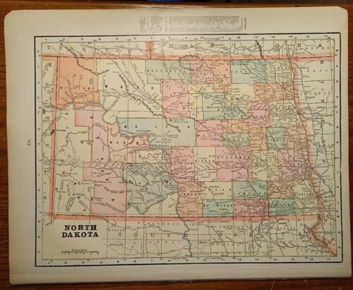 Vintage 1900 NORTH DAKOTA Map Old Antique Historical BISMARCK GRAND FORKS MAPZ