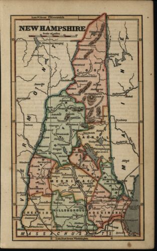 New Hampshire state map 1854 Phelps Ensign old cerographic hand colored map