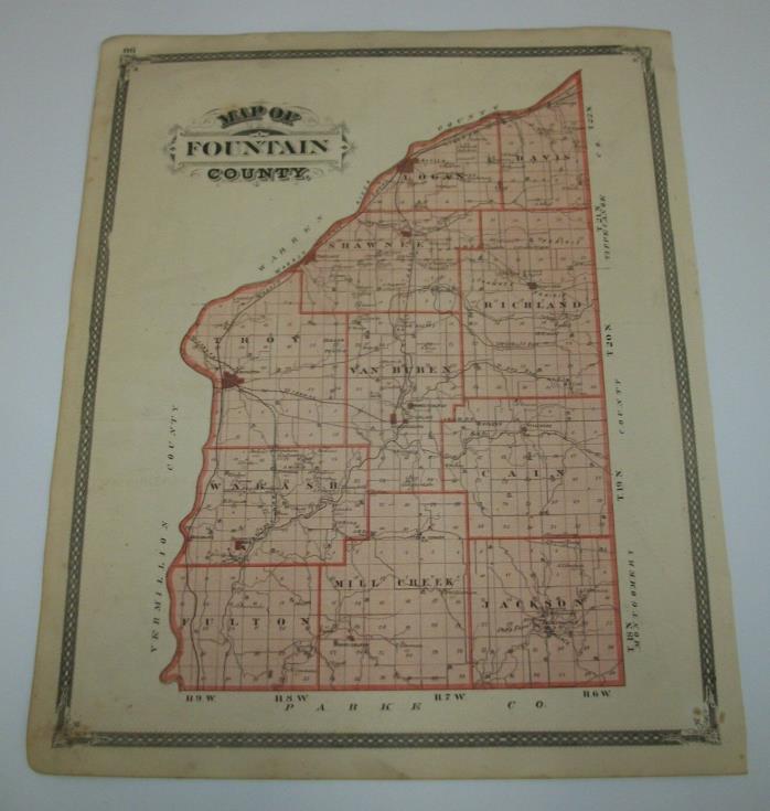Antique 1876 Indiana Map Atlas Fountain Co. Attica Covington Newtown Sterling