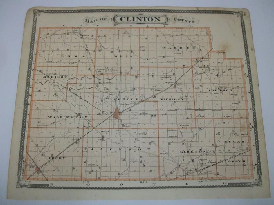 Antique 1876 Indiana Map Atlas Colfax Frankfort Rockville Attica Montezuma
