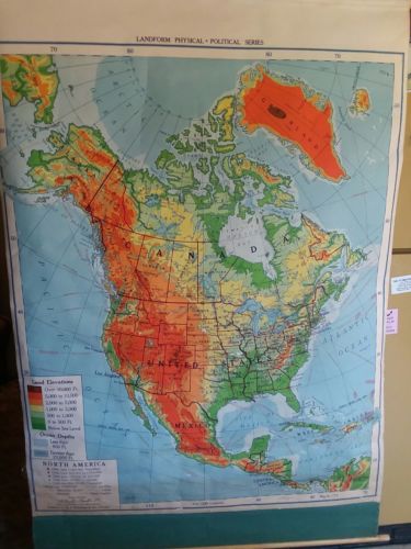 Vintage 1954 Pull-down Map of North America - Canvas Back - Nystrom - Classroom