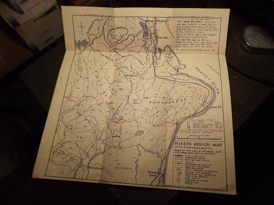 Original 1935 Hikers regional Map N0. 16 Dunderberg & West Mountain