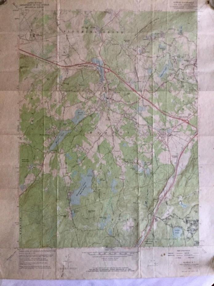 Vintage Topographical Map - Monroe, N.Y. Quadrangle Tuxedo - 1957