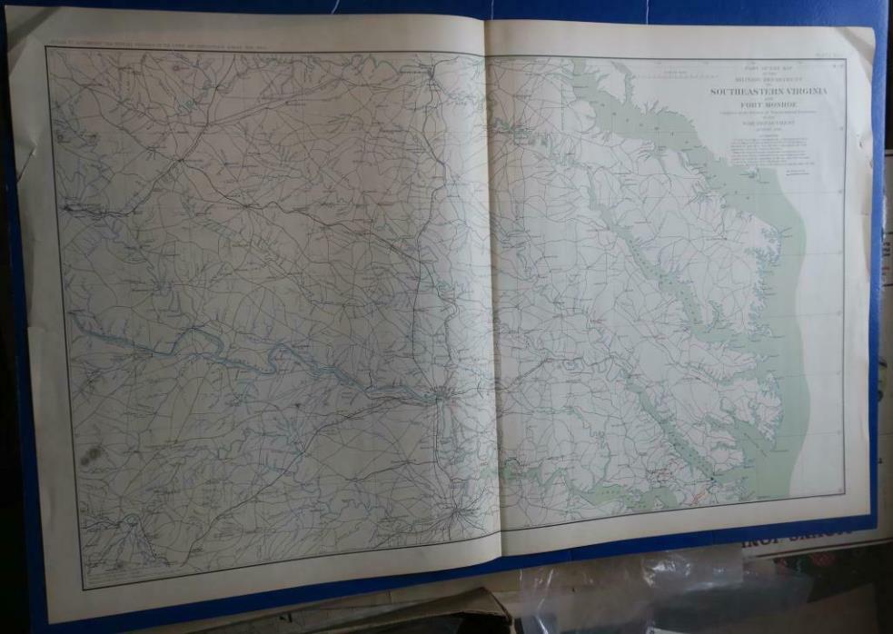 ORIGINAL CIVIL WAR ATLAS MAP:SOUTHEAST VIRGINIA,FORT MONROE,BATTLEFIELDS,RRs,rds