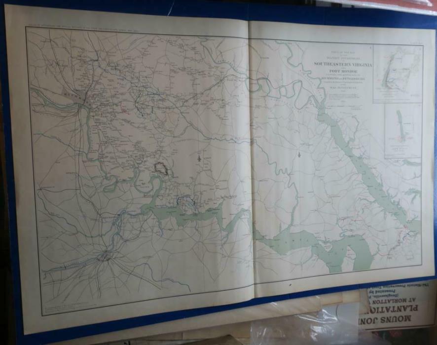 ORIGINAL 1890s CIVIL WAR ATLAS MAP: SE VIRGINIA,FORT MONROE,RICHMOND,RRs,roads