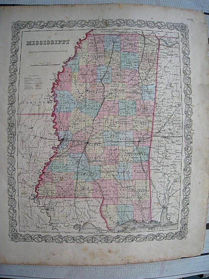 Map....1855 Mississippi....Antebellum....from Colton Atlas...Original...18 X 16