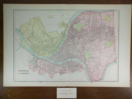 Vintage 1901 PITTSBURG ALLEGHENY PENNSYLVANIA Map Old Antique EDGEWOOD PA MAPZ