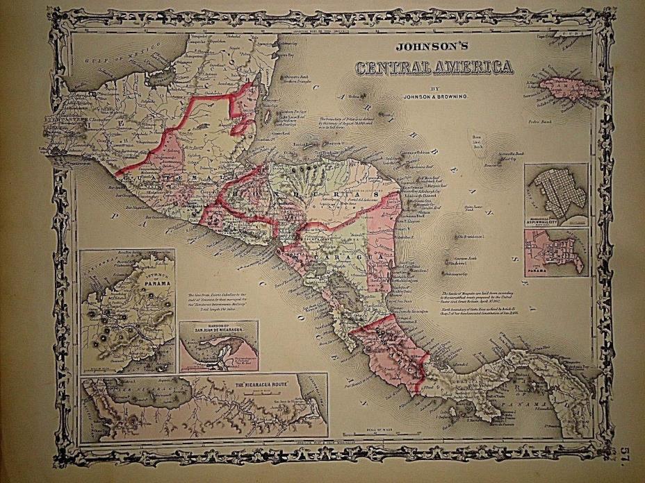 Vintage 1861 CENTRAL AMERICA  MAP Old Antique Original Atlas Map 40218
