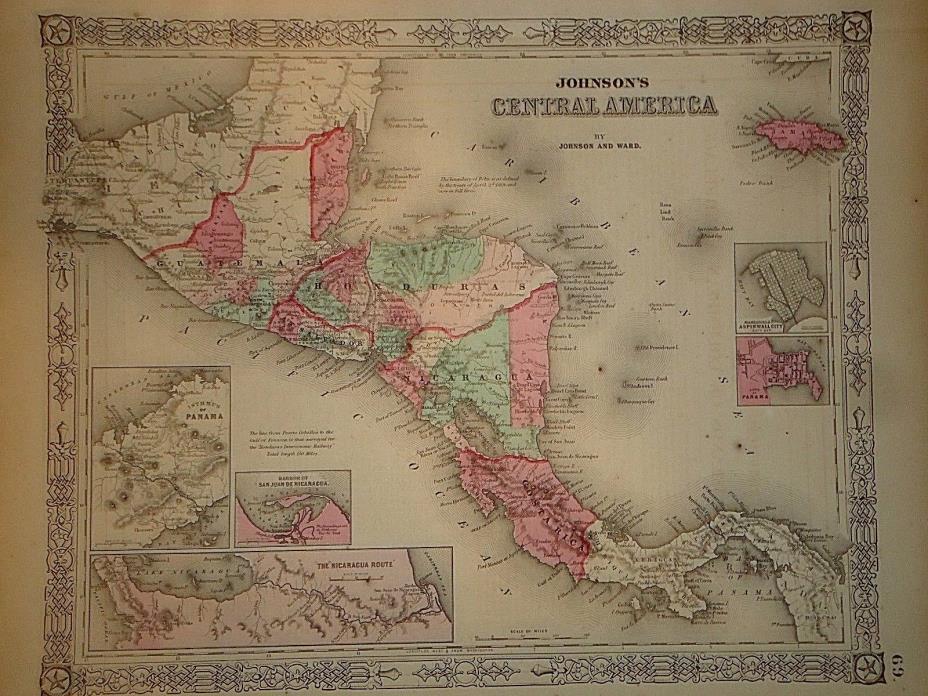 Vintage 1865 CENTRAL AMERICA MAP Old Antique Original Atlas Map 41418