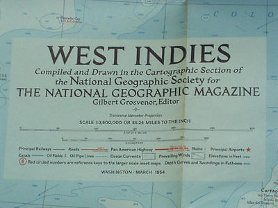 Vintage 1954 West Indies Map National Geographic March 1954 - 28 5/8
