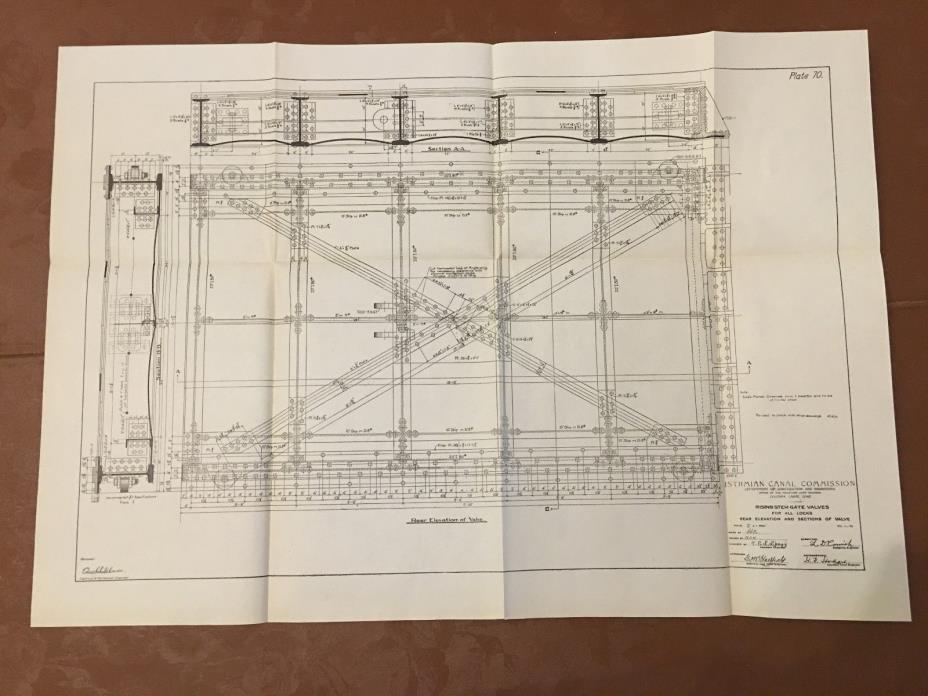 1912 Panama Canal Diagram Rising Stem Gate Valves for all Locks Rear Elevation