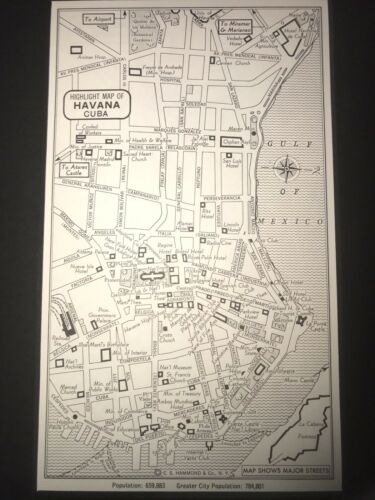 VINTAGE HAVANA CUBA MAP 1954 Original