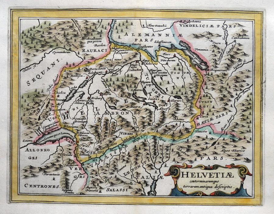 SWITZERLAND, HELVETIA, Cluver, Jansson original antique map 1661