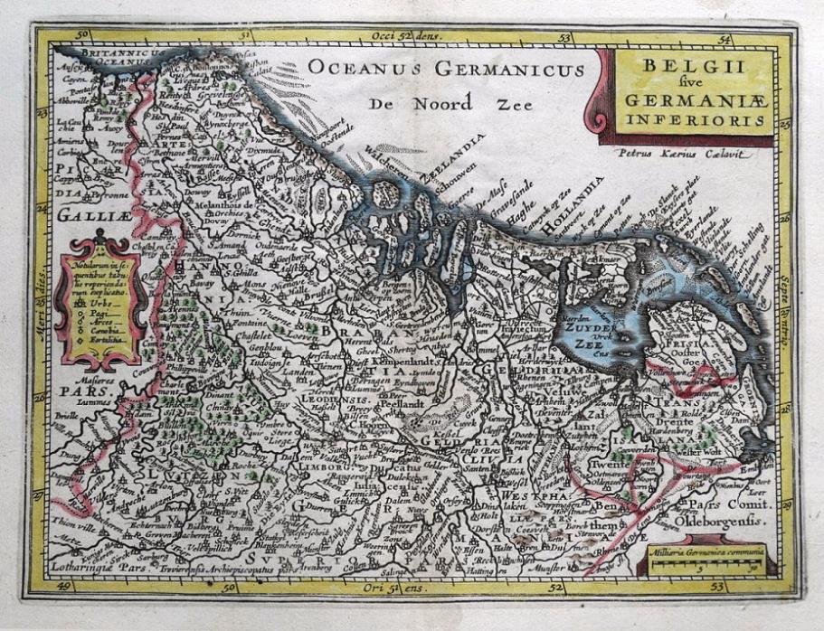 BELGIUM, NETHERLANDS, Van Den Keere, Cluver, Jansson original antique map 1661