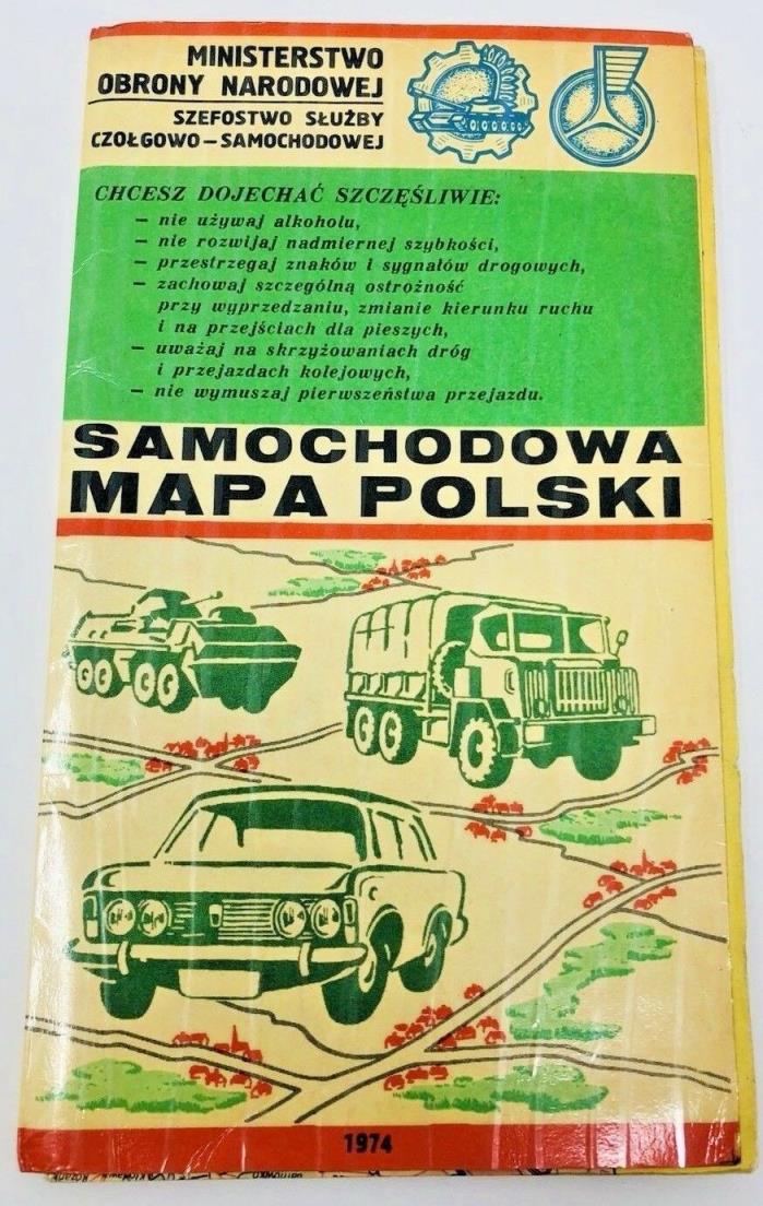 Vintage Car Map of Poland 1974 Ministry of National Defense