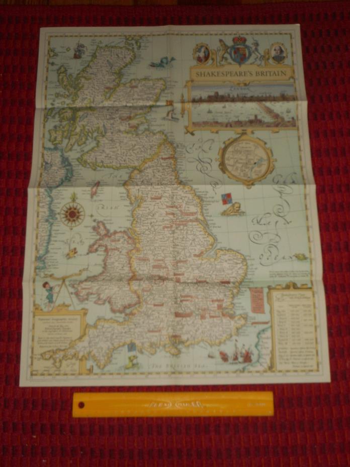 WILLIAM SHAKESPEARE Map GREAT BRITAIN England Scotland Wales Castles John Speed