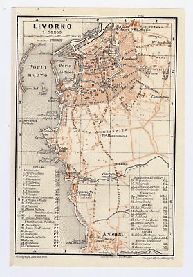1902 ORIGINAL ANTIQUE CITY MAP OF LEGHORN LIVORNO / TUSCANY / ITALY