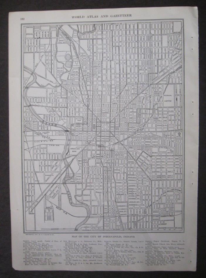 1911 Original Antique Map of the City of Indianapolis, Indiana