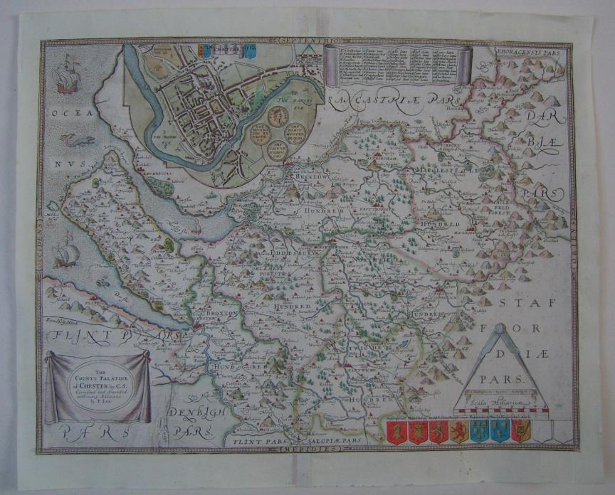 Cheshire: antique map by Saxton & Lea, 1693