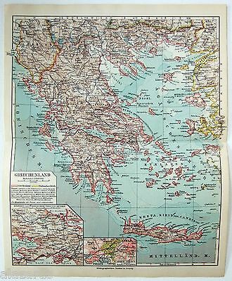 Original 1924 German Map of Greece by Meyers
