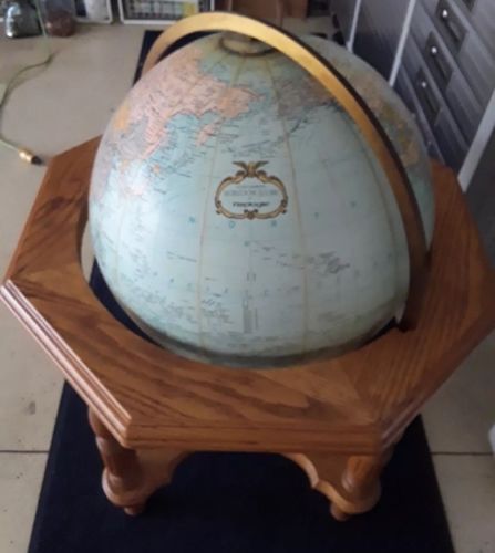 Rare, Gorgeous Vintage 20” Replogle Heirloom Lighted Globe W/ Oak Stand