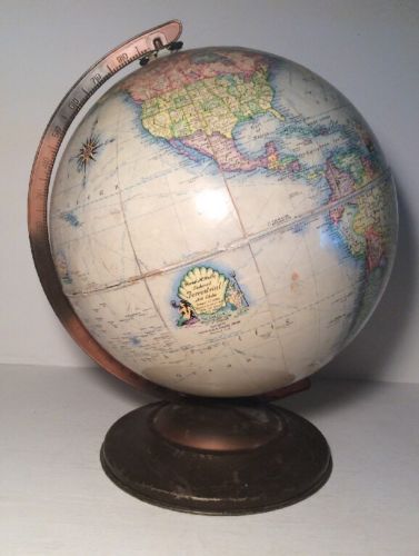 Vintage Rand McNally Indexed Terrestrial Art Globe - Metal Base w Daylight Scale