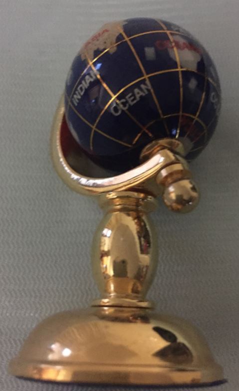Vintage Miniature Semiprecious Stone World Globe Gold Plated Stand