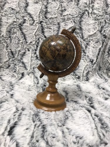 Vintage antique Decorative Small Wooden Globe Desk Accessory