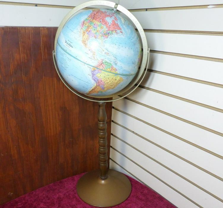 Vintage Replogle Globe With Floor Stand Earth World Nation Series Raised Relief