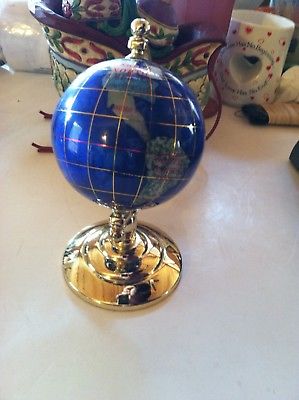 Globe 3 inch World Semi Stone countries gold metal stand collectible 6 tall
