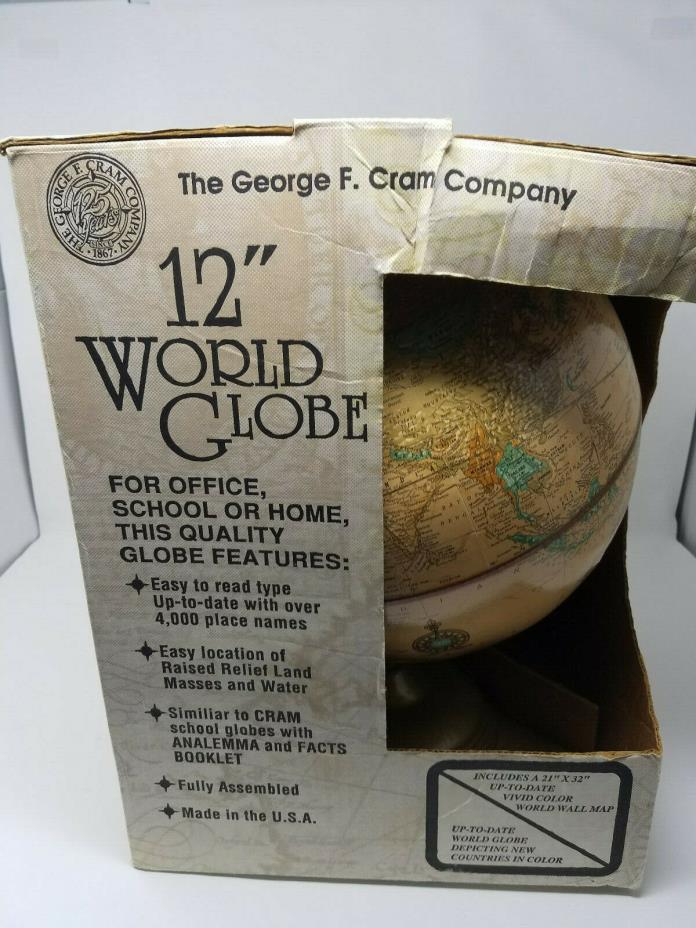 12 Inch World Globe for Office & Home George F Cram In Box