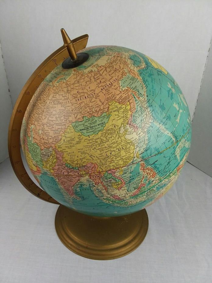 Vintage Cram's Scope-O-Sphere 12 Inch World Globe Full Rotation Metal Base