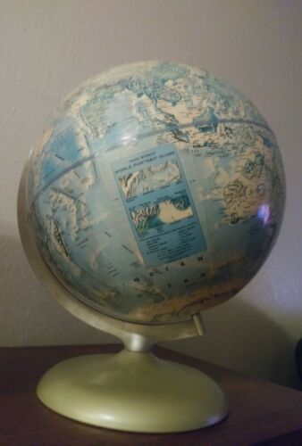 Vintage Rand McNally World Portrait Globe Raised Topography Metal Base