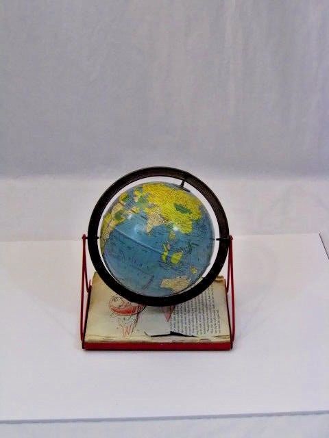 Globe with Swing Set stand and Book Vintage Replogle Simplified 6 Inch Tin